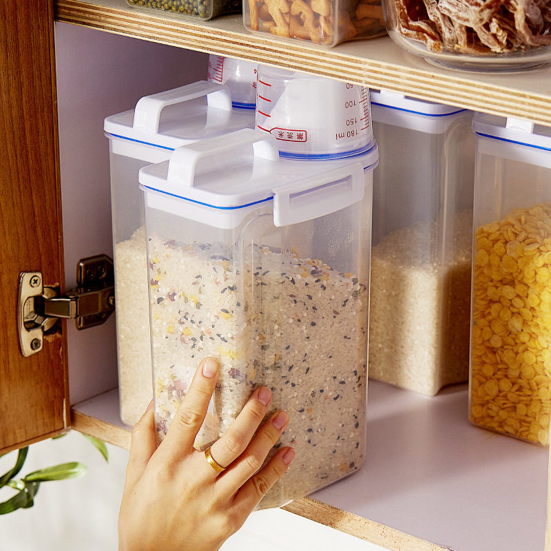 Japanese Rice Bucket Plastic Kitchen Sealed Jar Rice Bucket Storage Jar Transparent Grain Storage Box Wholesale