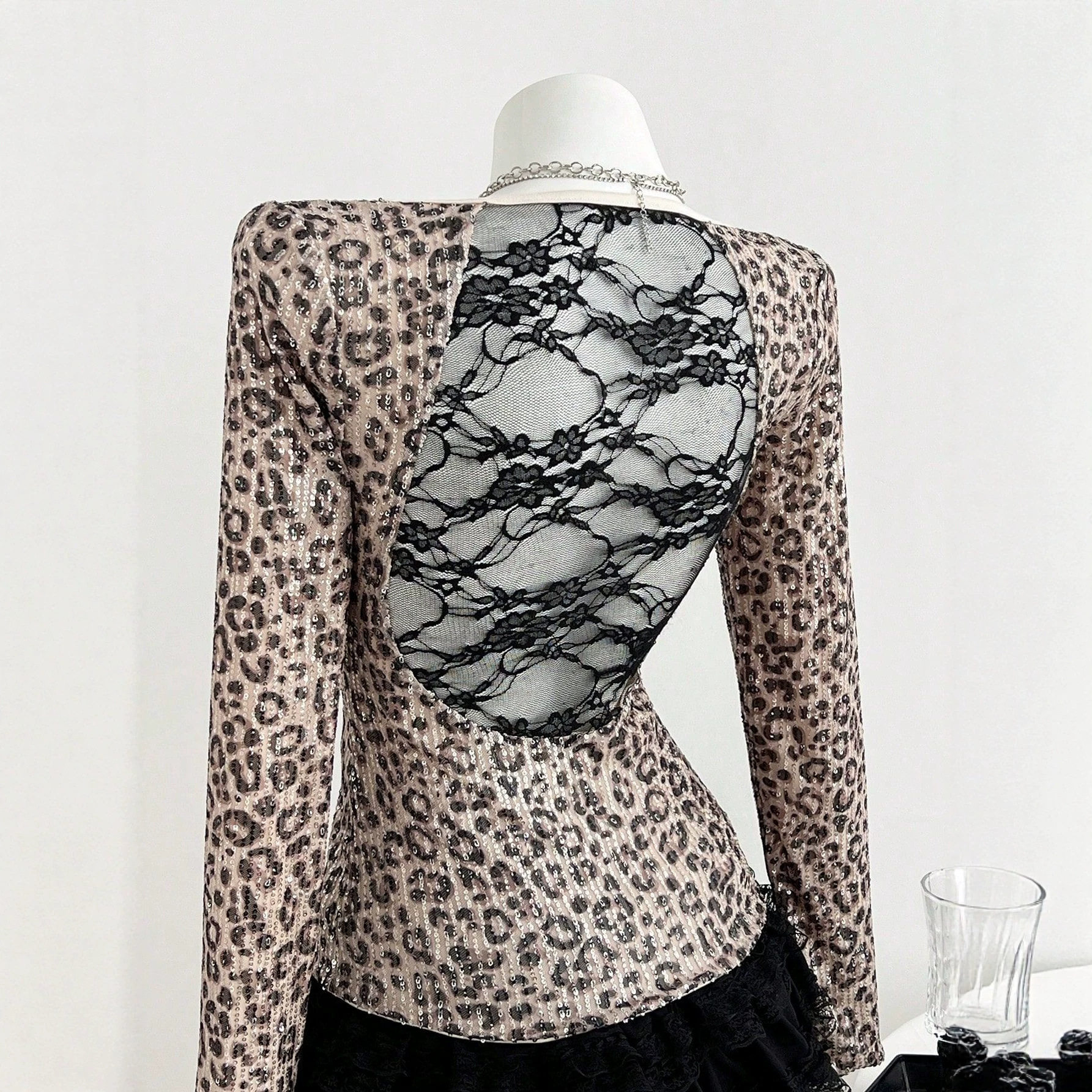 Leopard Print Long Sleeve T Shirt Slim Fit Square Neck Trendy Design Casual Wear for Women Ready to Ship