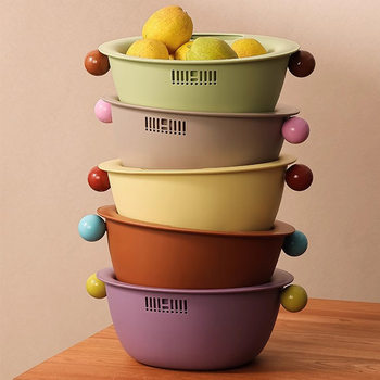 Dopamine Drain Basket New Fruit Basket Living Room Household High-value Fruit Plate Washing Fruit Artifact Double-layer Vegetable Washing Basin