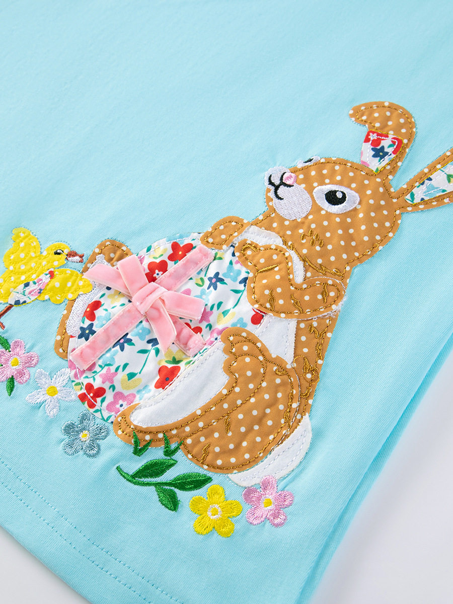 New Girls' Dress, Summer Short-sleeve Kids' Skirt, Applique Cartoon Kids' Dress