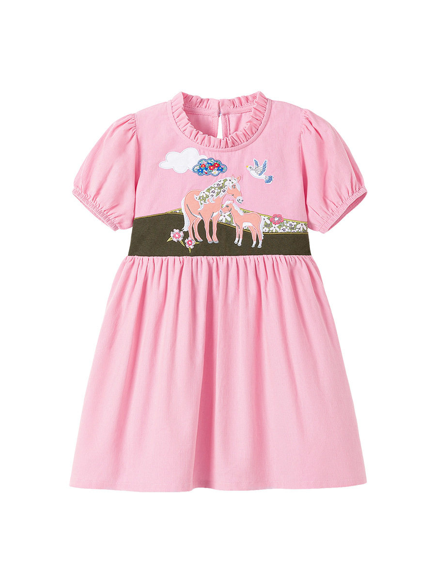 Girls' Dress Wholesale, Summer Short-sleeve Cotton Kids' Dress, Cartoon Kids' Skirt