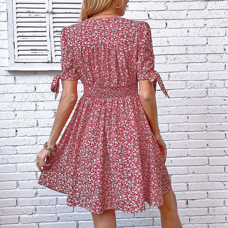 V Neck Floral Print Short Split Dress Summer Style Womens Casual Wear Wholesale Available private label
