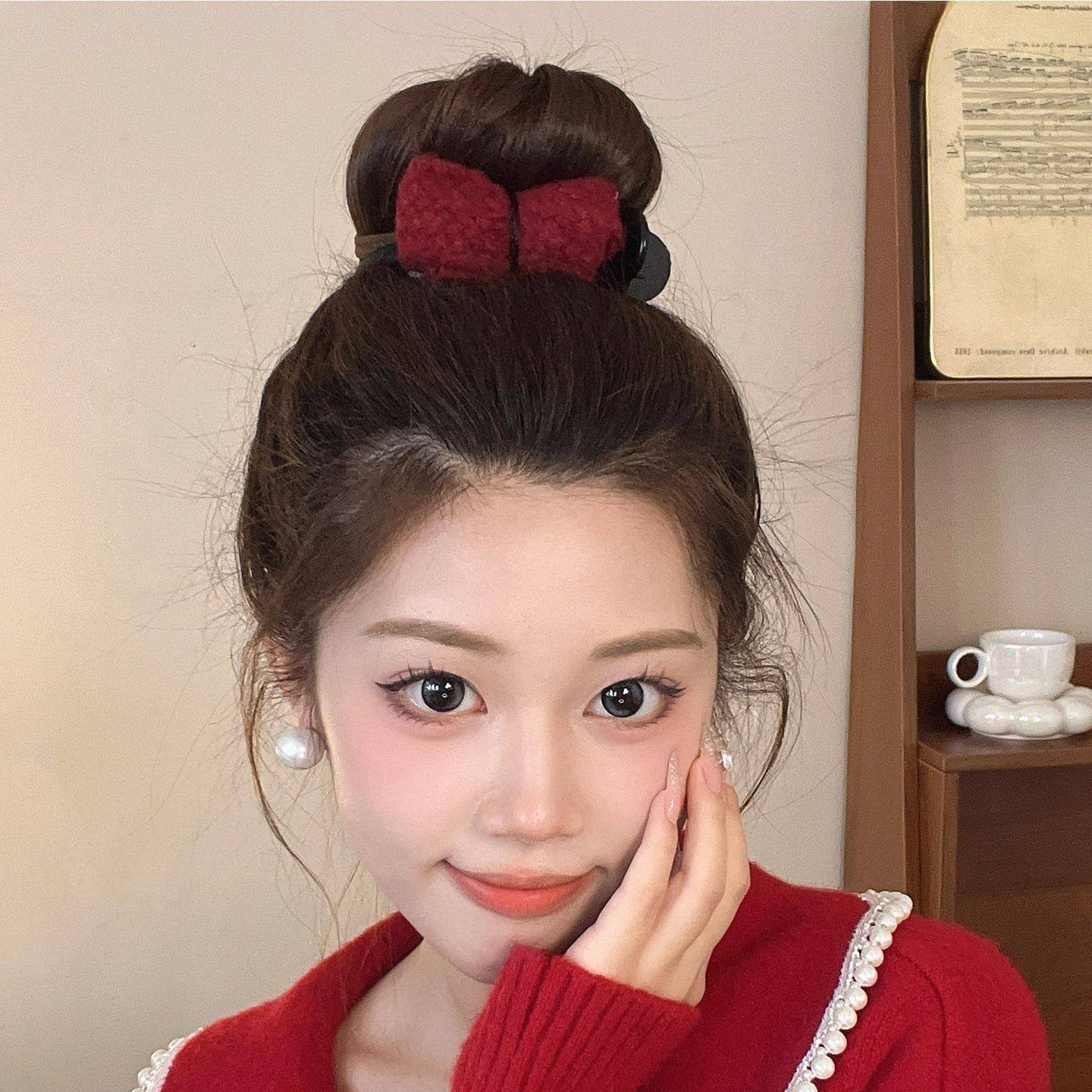 Knitted Bow Bun Hair Clip for Women, High-End 2024 New Hair Claw, Autumn and Winter Updo Hairpin Hair Accessory