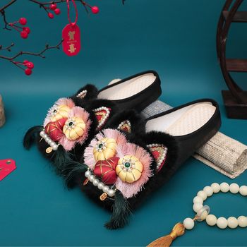 Chinese Retro Flat Slippers Folk Shoes New Ethnic Style Original Adult DIY Tiger Head Shoes Hand Embroidered Shoes
