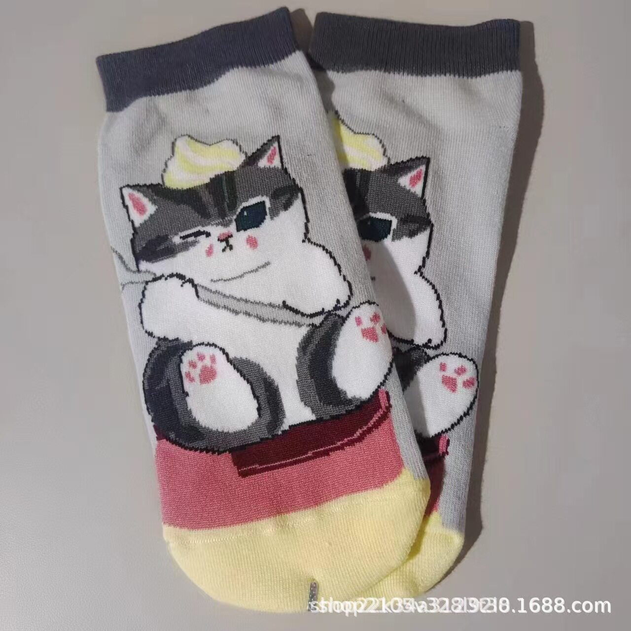 日单mofusand鲨鱼猫库存炸虾猫系列外贸出口女卡通棉袜短袜可爱袜