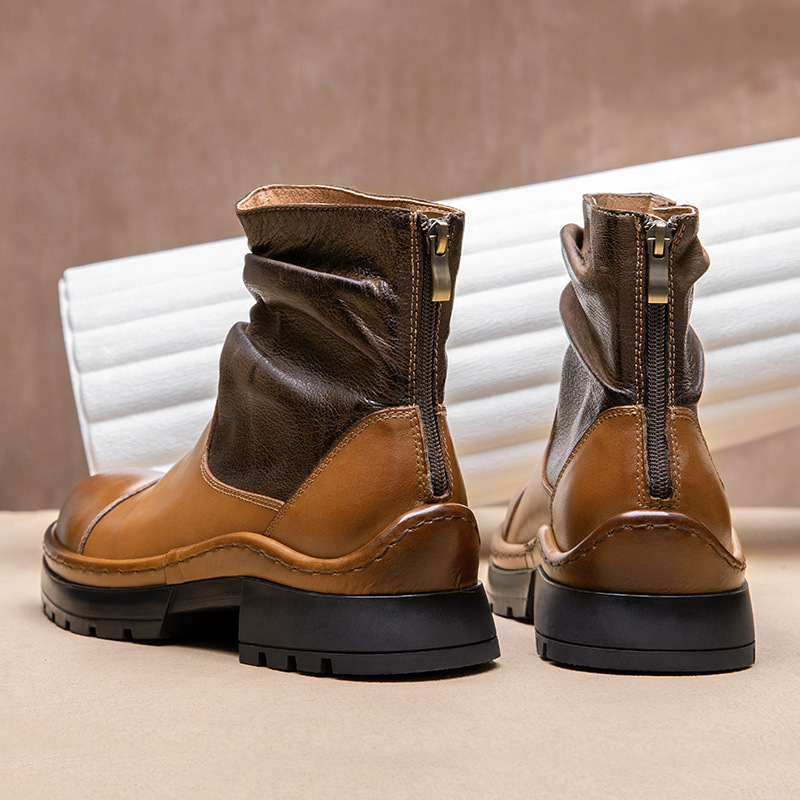 Boot Cổ Thấp Nam Chất Liệu Da Bò Thoáng Khí Đế Cao Hàng Mùa Xuân Thu Đông Phục Cổ Cổ Điển
