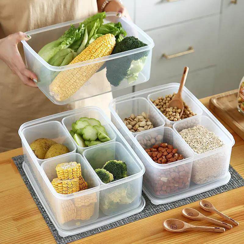 Kitchen Refrigerator Fresh-keeping Storage Box Household Vegetable and Fruit Storage Box Plastic Sealed Fresh-keeping Box Stackable with Lid