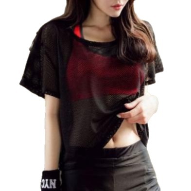 Mesh T Shirt Sexy Sheer Breathable Quick Dry Fabric Casual Yoga and Dance Wear Wholesale Available