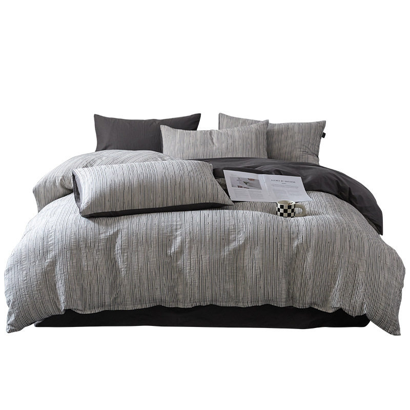 Minimalist Quiet Wind Stripe Jacquard Class A Cotton Four-Piece Set Cotton Bed Sheet Quilt Cover Bedding Wholesale Factory