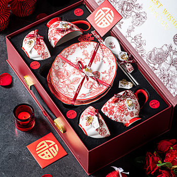 Bowl Chinese-style festive housewarming wedding gift high-grade dishes suit ceramic bowl wedding gift box suit ceramic tableware