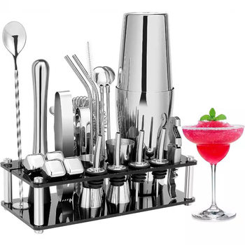 Cross-Border Mixer 23-Piece Set Stainless Steel Cocktail Mixer Tool Set Bar Bartender Complete Set of Tools