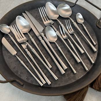 Ins brushed small waist 304 stainless steel main meal steak knife fork spoon set mixing spoon hotel European dessert spoon