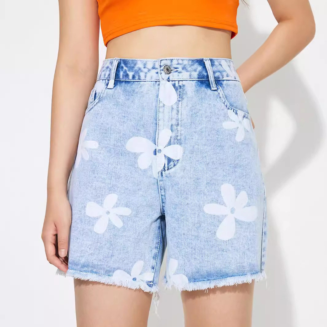 Loose Fit Floral Print Denim Shorts Womens Casual Summer Wear Stylish and Comfortable Wholesale Available