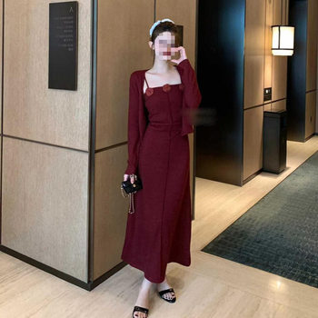 French Style Lazy Three-Dimensional Flower Knitted Suit Autumn and Winter New Slimming Sweater Dress Two-Piece Set