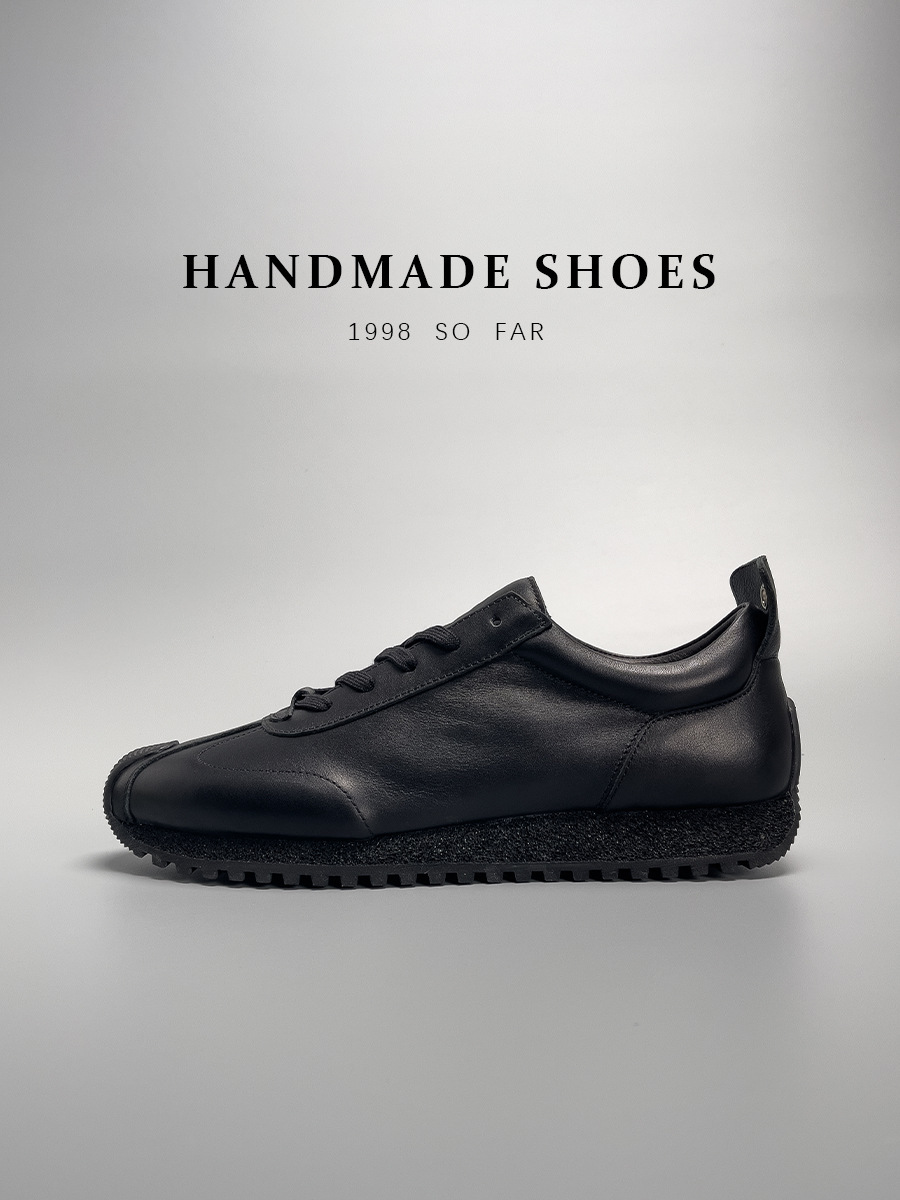 Giày sneaker nam da bò màu đen đơn giản, kiểu dáng thể thao thanh lịch — Màu đen [so sánh giày trên 1000]