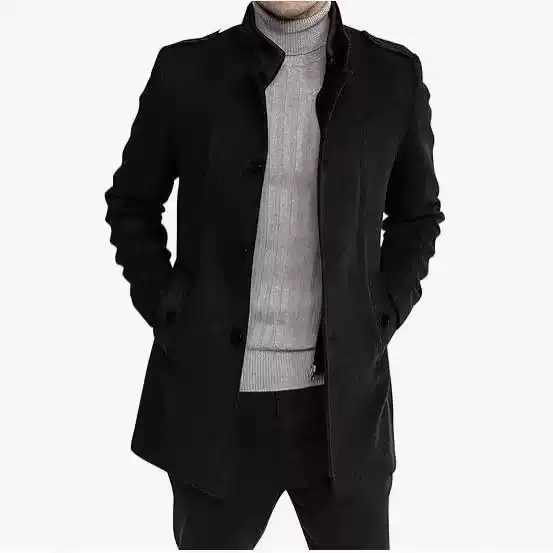 Men's Woolen overcoat High Quality Men's Fake Two-Piece Woolen Coat Mid-Long Zipper Coat