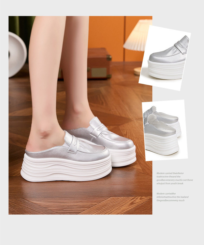 Giày thể thao nữ đế xuồng platform gót siêu cao 8 cm — Trắng, Bạc chi tiết 3