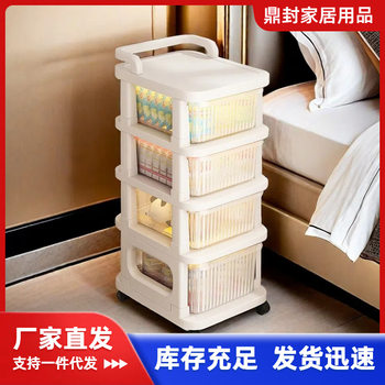 Small Cart Snack Storage Rack Cream Style Baby Products Storage Cabinet Floor-Standing Movable Baby Toy Storage Rack
