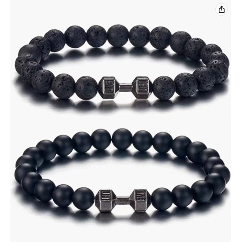 Factory direct volcanic stone bracelet black frosted alloy dumbbell energy hand beaded Amazon explosions in stock wholesale