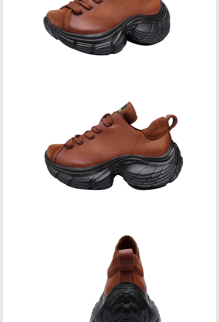 Giày sneaker nữ đế dày da bò thật phối dây buộc phong cách thể thao — Màu đen, Màu nâu đậm