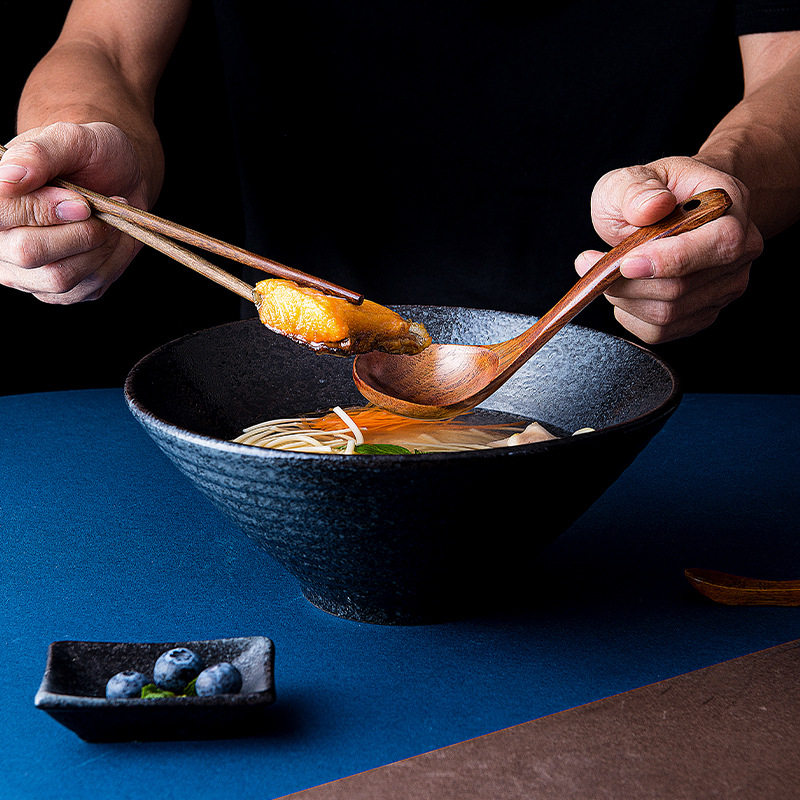 Instant Noodle Bowl Japanese-Style Ceramic Bowl Thick Ramen Bowl Dish Bowl Porcelain Bowl Soup Bowl Tableware Set Rice Bowl Light Luxury Retro