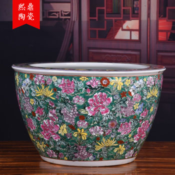 Jingdezhen Ceramic Fish Tank Hand-Painted Gold Pastel Flower Gold Fish Tank Flower Planting Home Decoration Crafts Ornaments