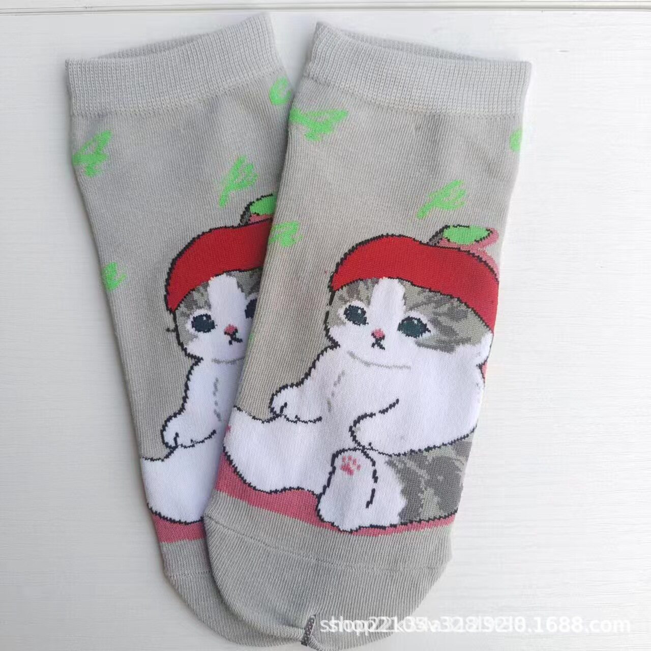 日单mofusand鲨鱼猫库存炸虾猫系列外贸出口女卡通棉袜短袜可爱袜