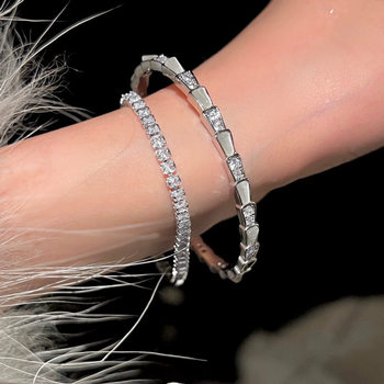 Mother-Of-Pearl Snake-Shaped Bracelet with Sparkling Diamond Texture, Big-Name Gemstone Accessible Luxury Open Silver Bracelet Niche Design