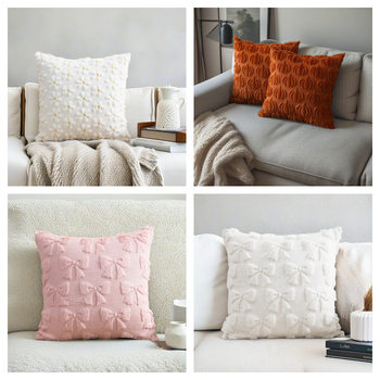 Cross-Border New Easter Quilted Embroidered Pillowcase Rabbit Fur Sofa Pillow Bedside Pillow Office Back Cushion Waist Pillow