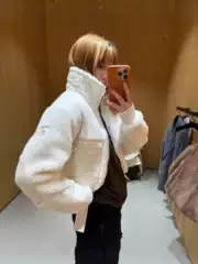 Alogant Autumn and Winter Four-Color Lamb Wool Short Jacket Women's Casual Stand-Up Collar Zipper Jacket Loose Top