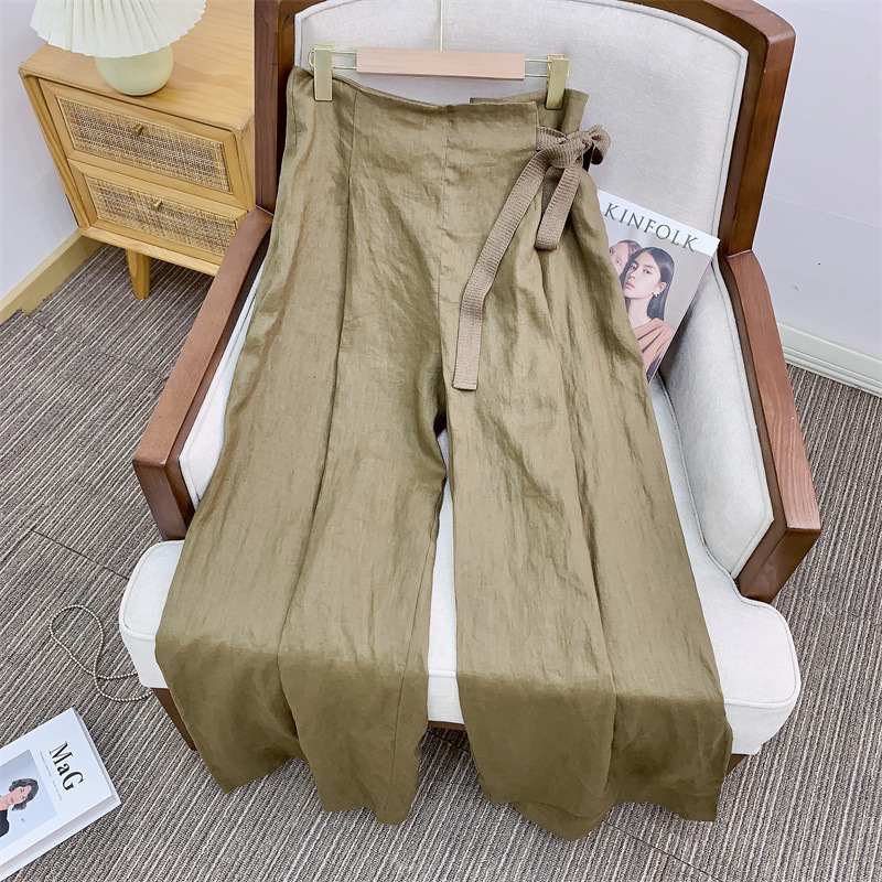 Áo vest nữ vải lanh phối quần, dáng gile không tay phong cách công sở — Ma mi-vest nguyên bản, Màu nâu thuốc lá-Áo vest, Vest trắng vải lanh, Gạo thô-Quần