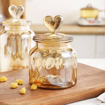 Glass Sealed Jar Food Grade Love Storage Jar Transparent Tea Amber Kitchen Candy Storage Bottle