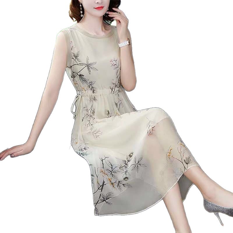 Summer A Line Dress Sleeveless Round Neck Waist Defining Floral Print Casual or Party Wear Wholesale Available