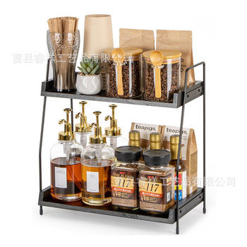 in stock Double-layer Wooden Storage Rack for Kitchen Seasoning Supplies Household Desktop Toiletries Storage Rack