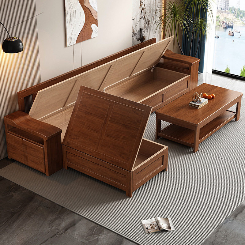 中式冬夏两用实木沙发贵妃 1+2+3茶几组合客厅小户型简约经济家具