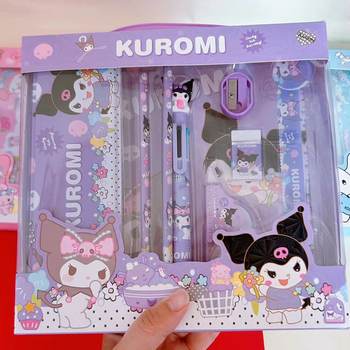 Cute Pet Stationery Set Cartoon Kuromi 6-Color Ballpoint Pen Correction Tape Gift Box Children's Children's Day Gift Prize