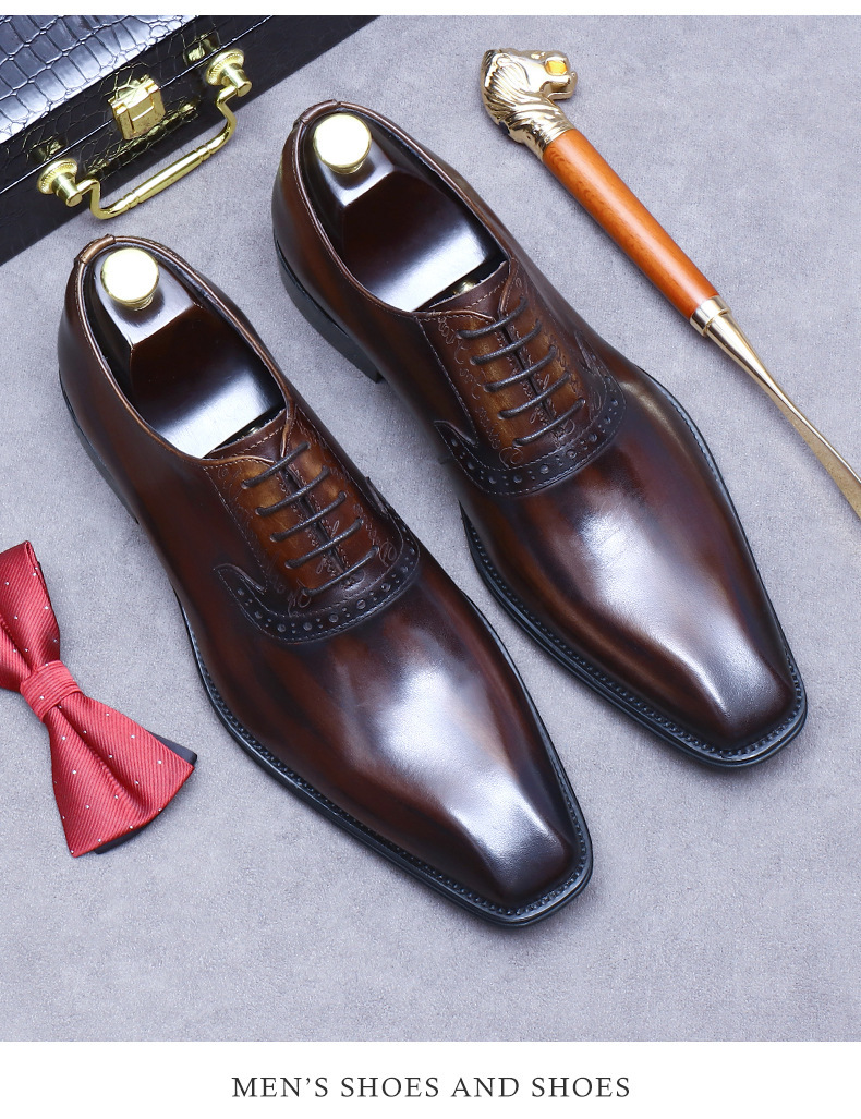 Giày Oxford nam da bò thật cỡ lớn, giày tây công sở buộc dây — Màu đen, Nâu cổ điển