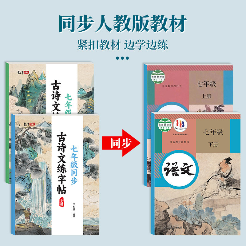 2024 New Edition of Junior High School Seventh Grade Ancient Poetry Practice Copybook People's Education Edition Chinese Textbook Synchronous Red Practice Book