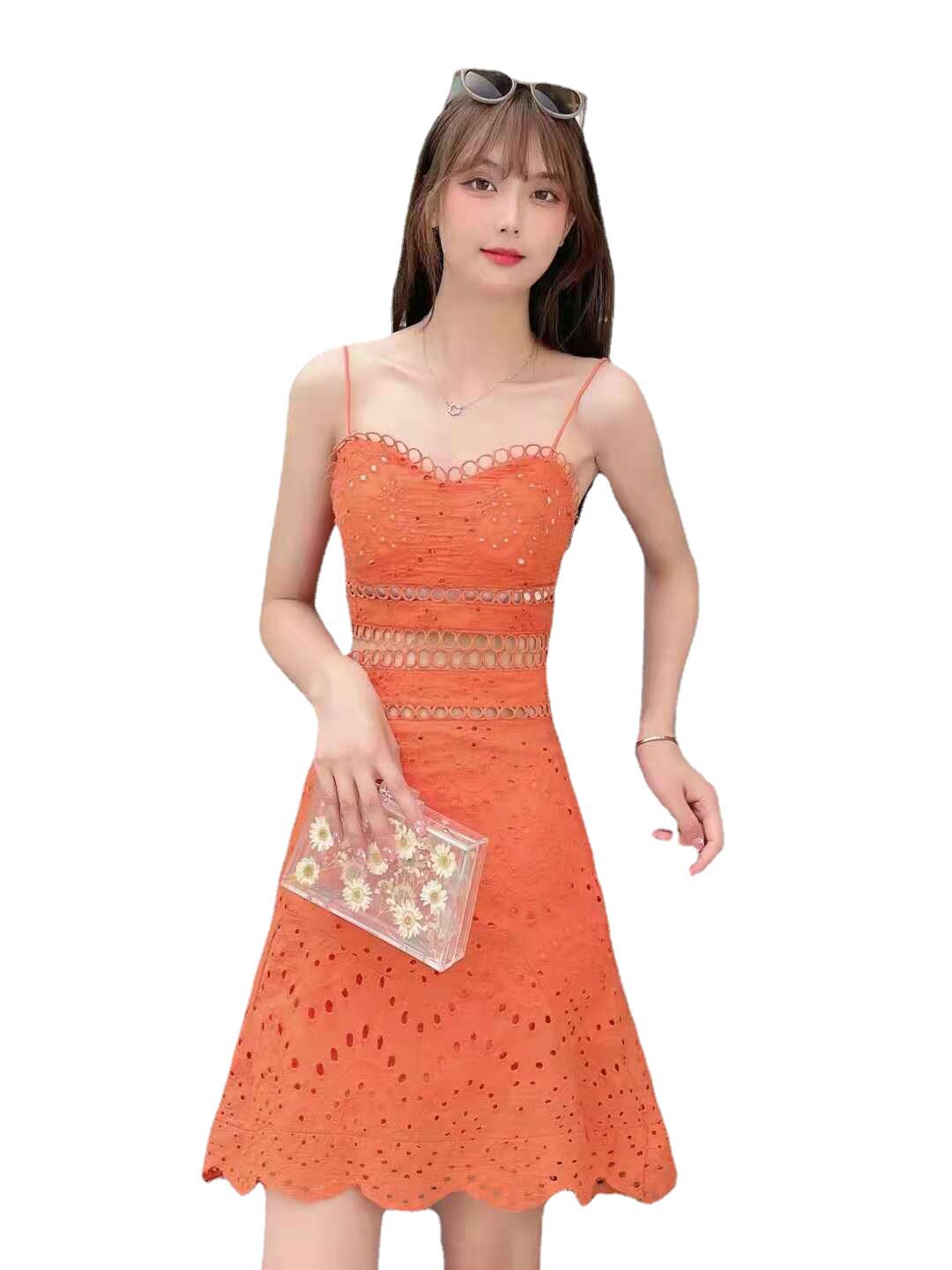 Lace Hollow Out Cami Dress Set High Quality Lined Skirt Summer Fashion for Women Wholesale Available