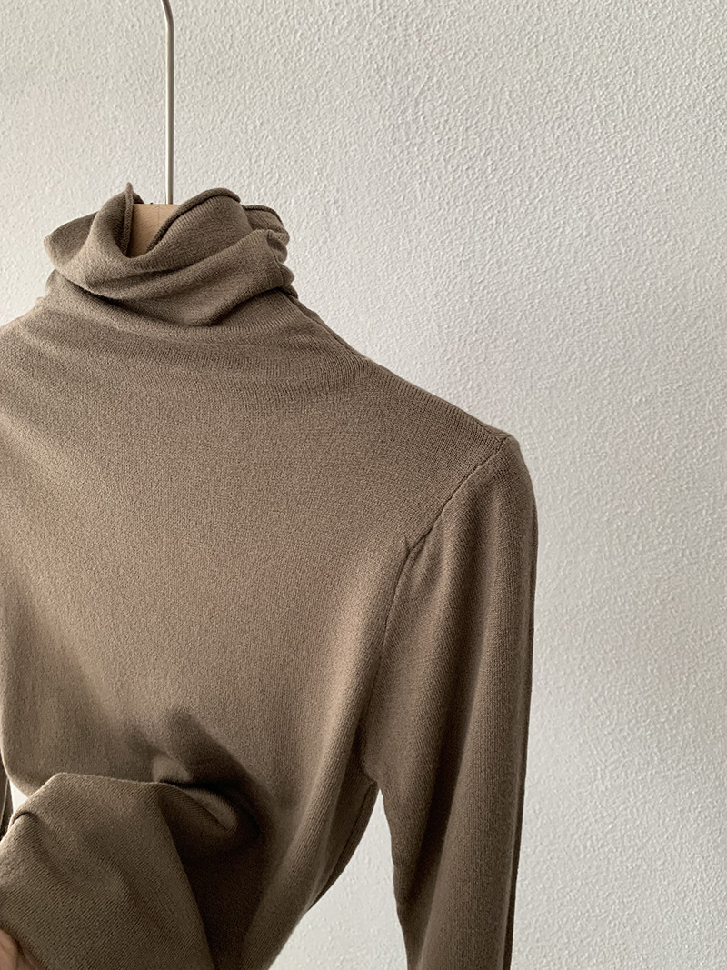 欧玛莱 柔软堆堆领纯色长袖安迪绒修身显瘦针织打底衫上衣女 4793