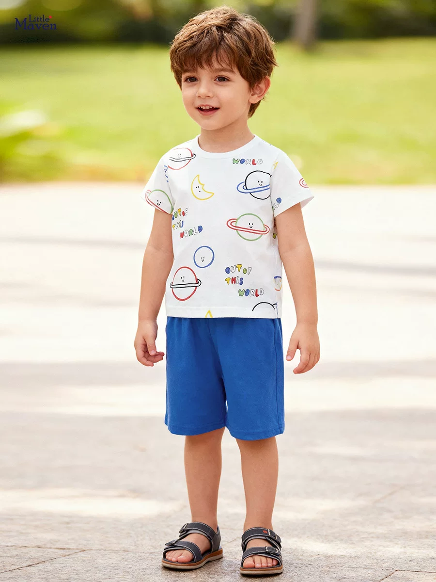 Source Factory Kids' Cotton Set, Summer T-shirt & Shorts Boys' 2-piece Outfit, [Style] Kids' Set