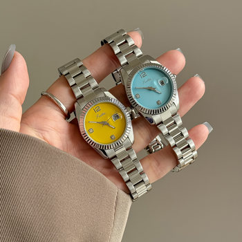 Quartz Watch with Colorful Dial from Aliexpress, Shipped from Shigao Di, with Steel Band for Micro-Business Cross-Border Sales