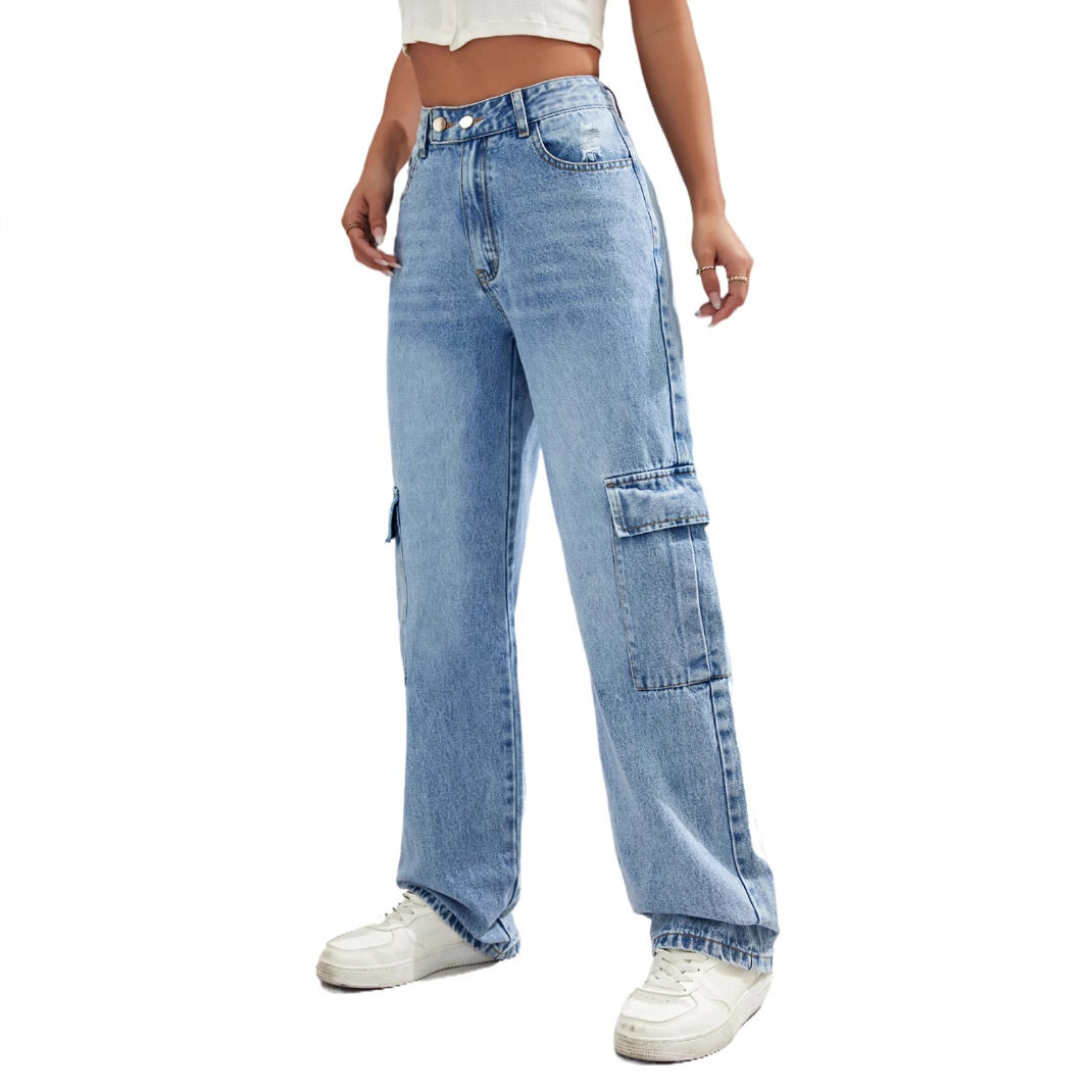 Loose Fit Wide Leg Pocket Denim Work Pants Trendy Casual Style Ideal for Everyday Wear Wholesale Available