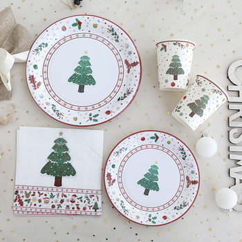 Cross-border Christmas Decoration Party Theme Tableware suit Disposable Paper Tray Christmas Supplies Christmas Tree Dinner Tray