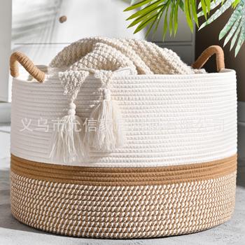 Storage Basket Dirty Clothes Basket Cotton Rope Storage Sundries Folding Laundry Basket Dirty Clothes Basket Large Cotton Woven Storage Basket