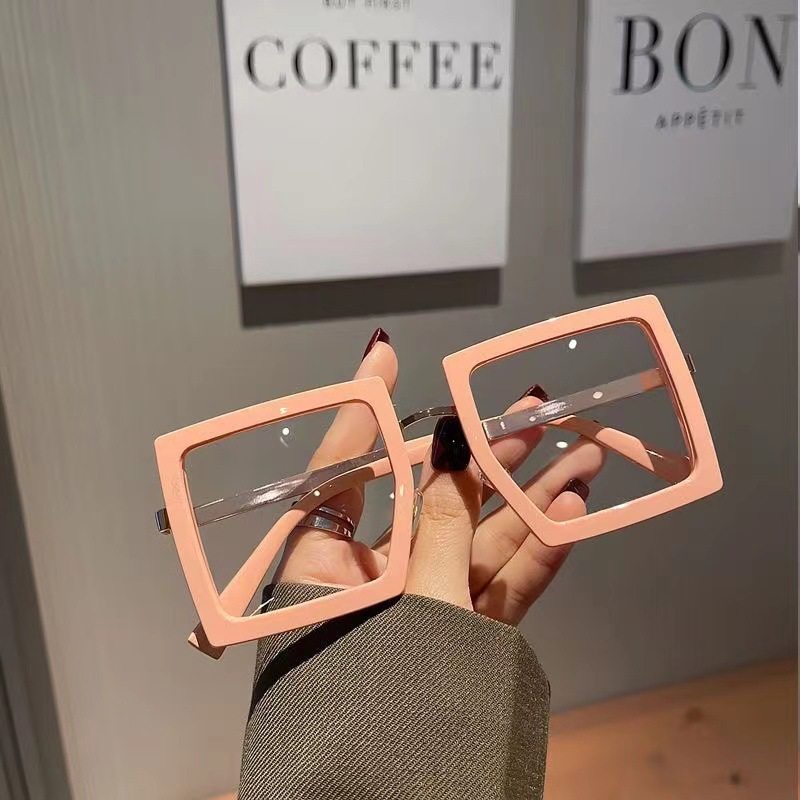 New Thick Frame Square Flat Mirror Anti-Blue Light Internet Celebrity Style Plain Glasses Frame for Women with Big Faces Retro Glasses for Men Cross-Border