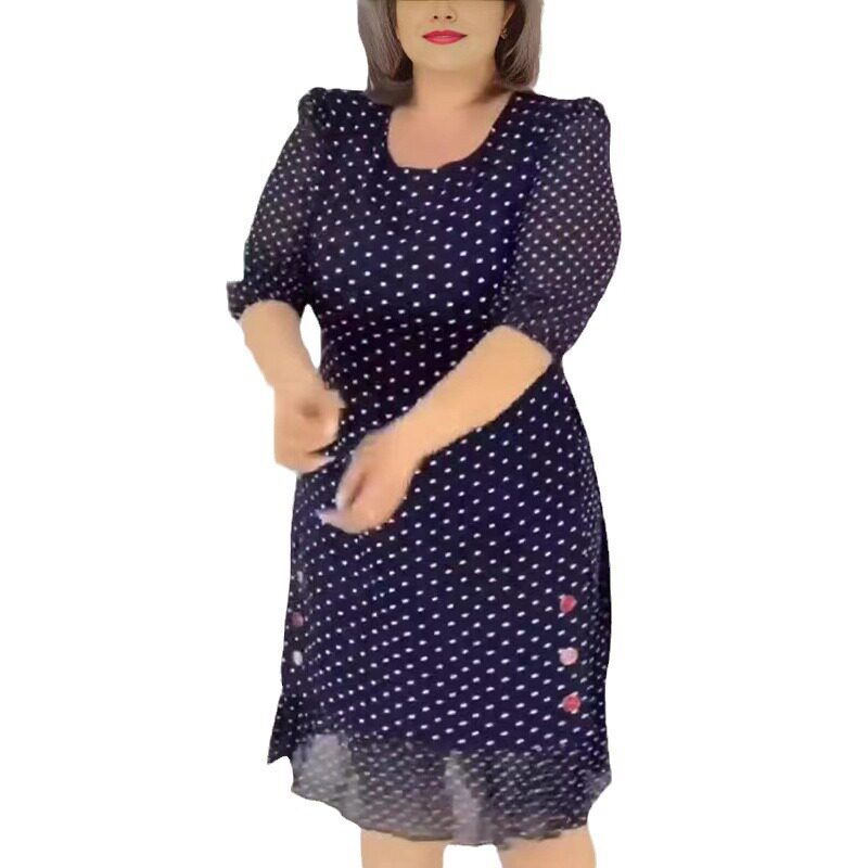 Polka Dot Midi Dress Summer Style Round Neck Short Sleeve Comfortable Fabric Perfect for Casual Outings Wholesale