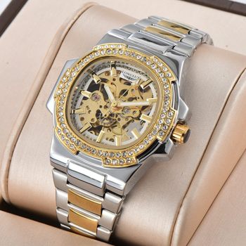 Longlux/longlux automatic hollow mechanical watch cross-border special stone belt fashionable unisex steel band watch