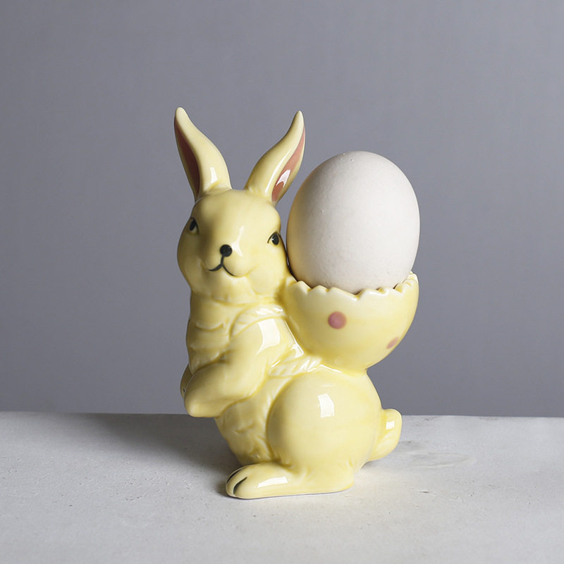 Cross-Border Easter Cute Rabbit Ceramic Egg Tray Breakfast Egg Tray Egg Storage Dish Bowl Tableware Craft Ornaments