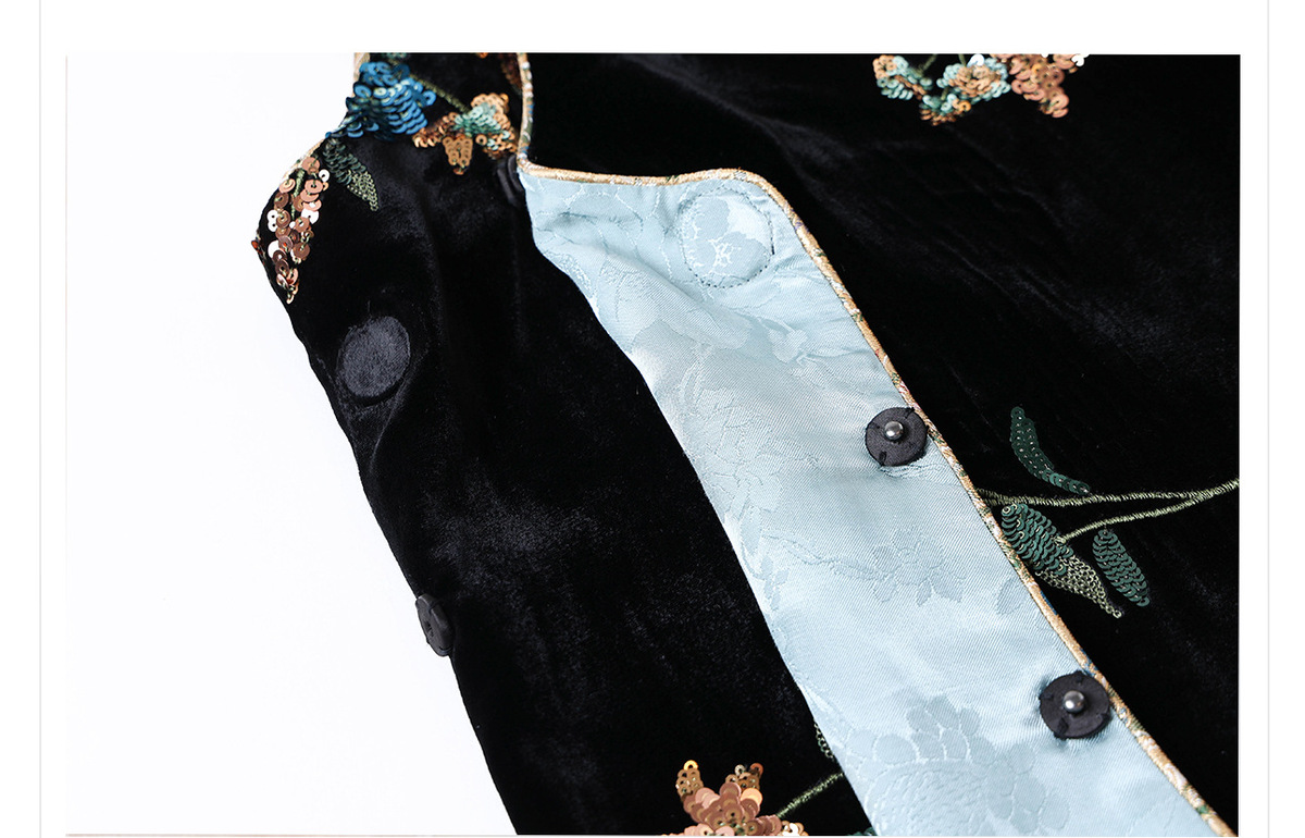Bộ vest và chân váy dài dáng đuôi cá thêu hoa đính sequin sang trọng — Váy thêu (giao hàng trong 7 ngày), Váy thêu (giao hàng trong ngày), Áo vest thêu (giao hàng trong 7 ngày), Áo vest thêu (giao hàng trong ngày)